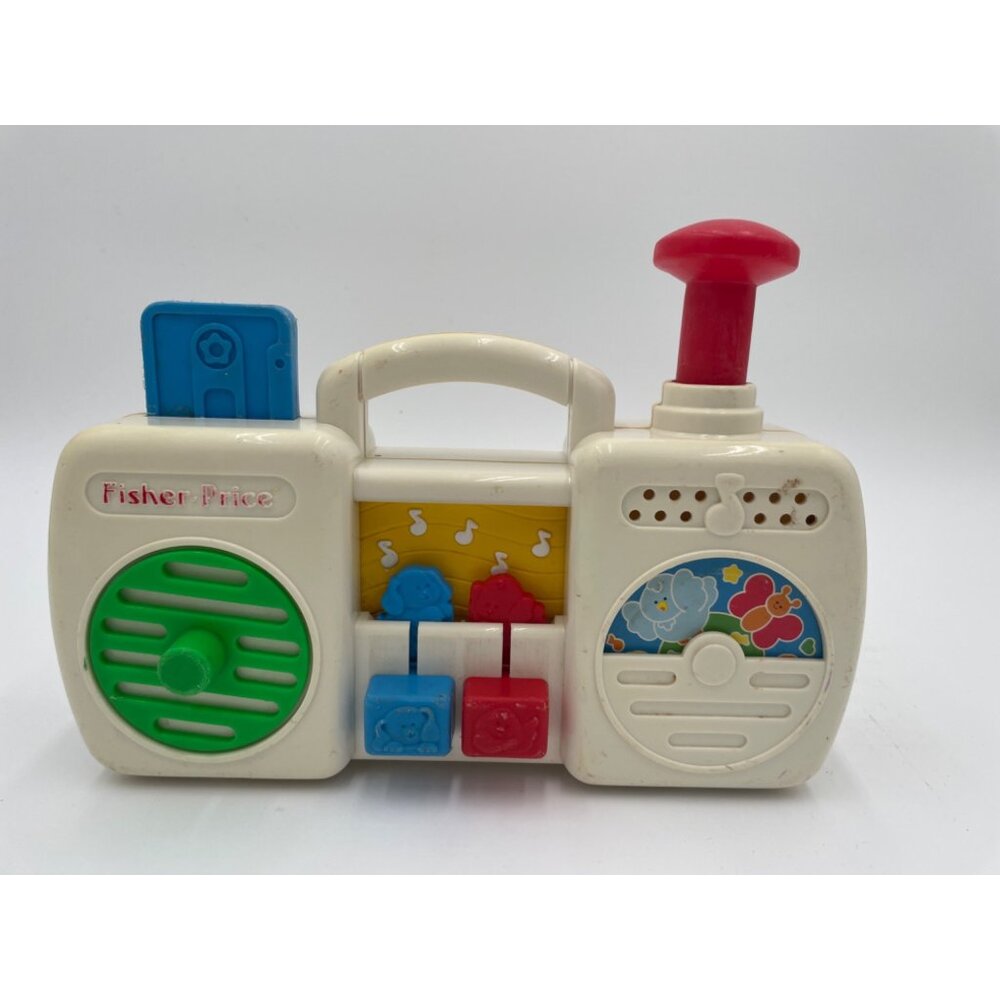 Vintage Fisher-Price Musical Activity Toy Boombox With Interactive Buttons & Lev